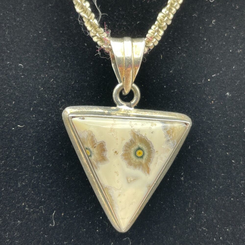 Coral Stone Triangle 925 Pendant Sterling Silver 20" Chain Necklace Sterling Sil